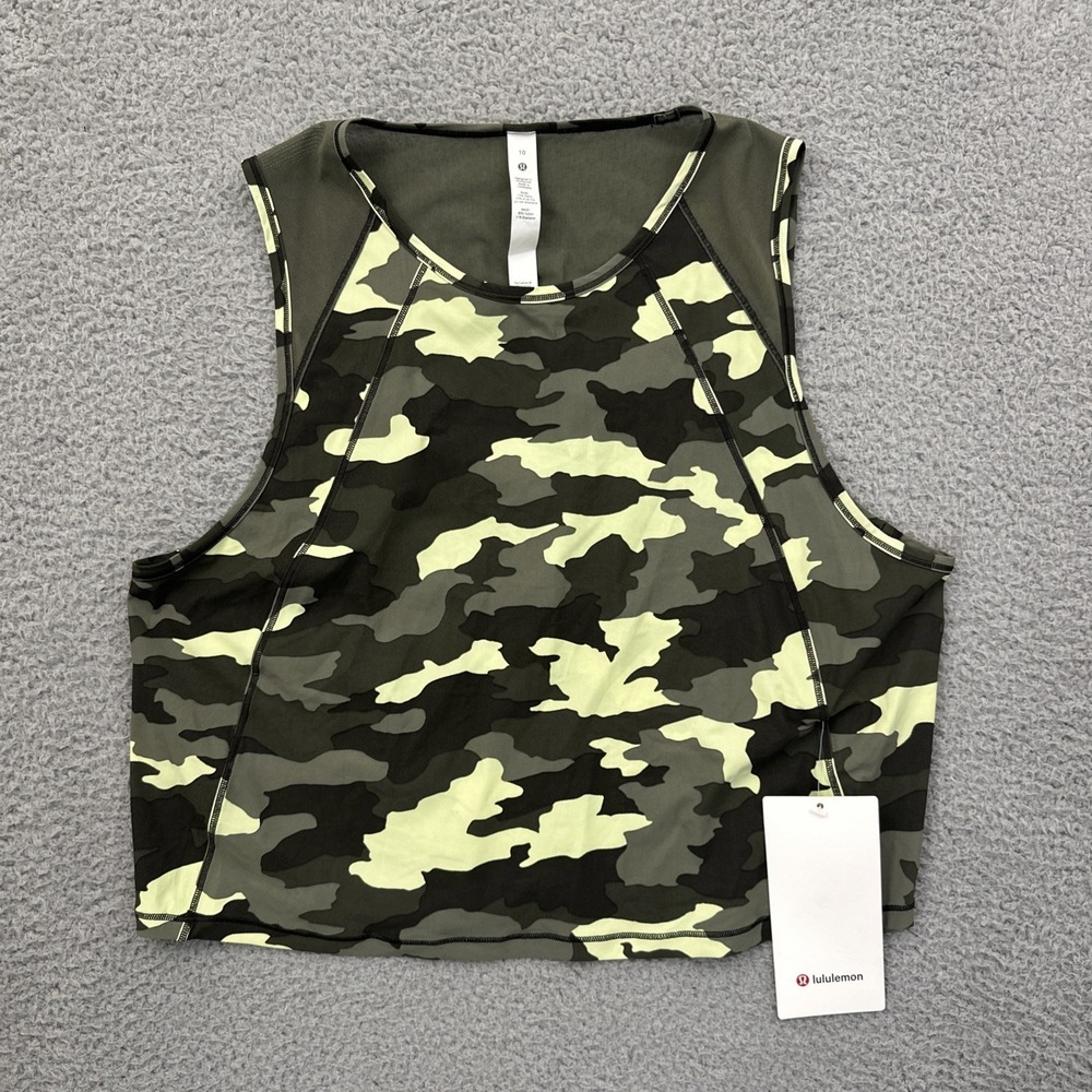NWT Lululemon Sculpt Tank Cropped Green Camo Athletic Athleisure Women's 10